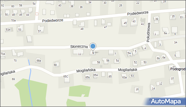 Mogilany, Słoneczna, 9, mapa Mogilany