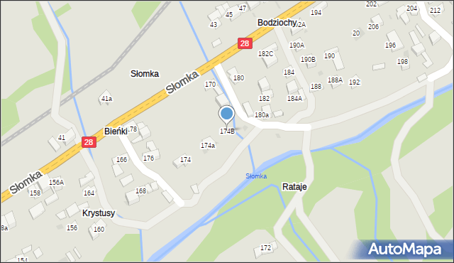 Mszana Dolna, Słomka, 174B, mapa Mszana Dolna