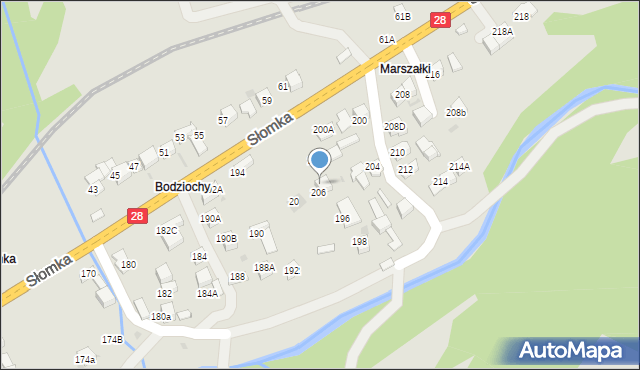 Mszana Dolna, Słomka, 206A, mapa Mszana Dolna