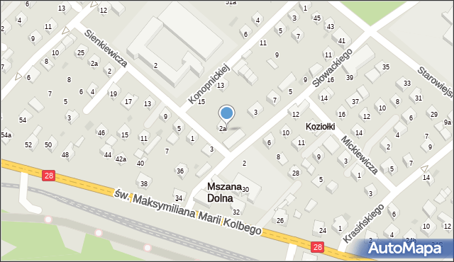 Mszana Dolna, Słowackiego Juliusza, 1A, mapa Mszana Dolna