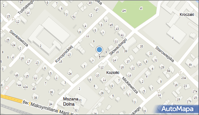 Mszana Dolna, Słowackiego Juliusza, 5, mapa Mszana Dolna