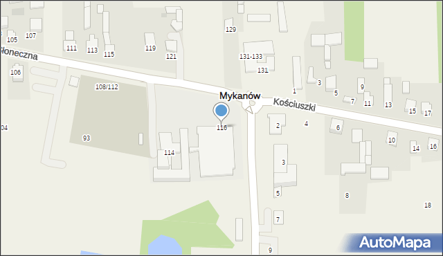 Mykanów, Słoneczna, 116, mapa Mykanów