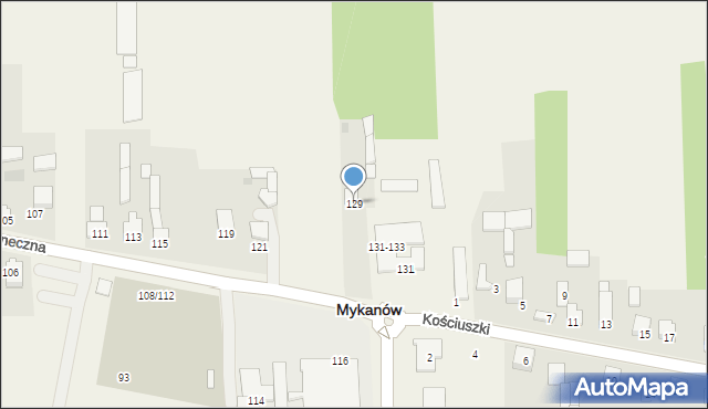 Mykanów, Słoneczna, 129, mapa Mykanów