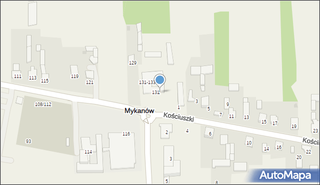 Mykanów, Słoneczna, 133, mapa Mykanów