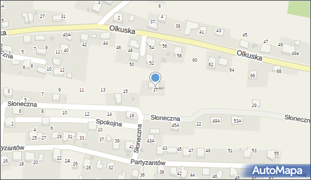 Myślachowice, Słoneczna, 17, mapa Myślachowice