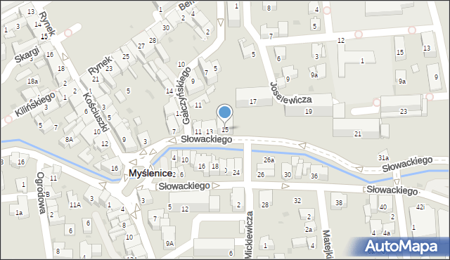 Myślenice, Słowackiego Juliusza, 15, mapa Myślenice