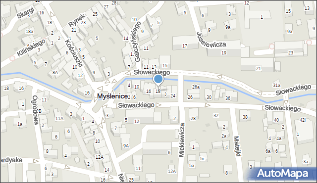 Myślenice, Słowackiego Juliusza, 18, mapa Myślenice