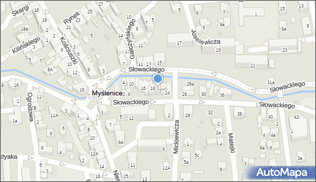 Myślenice, Słowackiego Juliusza, 20, mapa Myślenice