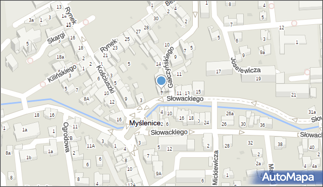 Myślenice, Słowackiego Juliusza, 7, mapa Myślenice