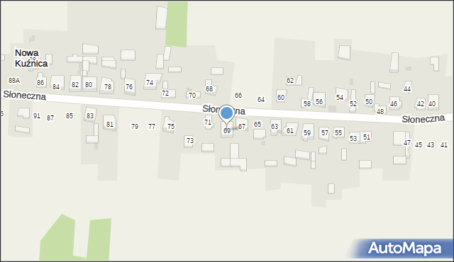 Nowa Kuźnica, Słoneczna, 69, mapa Nowa Kuźnica