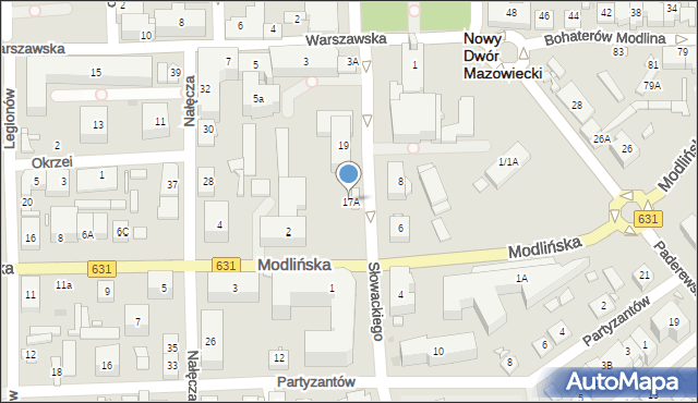 Nowy Dwór Mazowiecki, Słowackiego Juliusza, 17A, mapa Nowy Dwór Mazowiecki