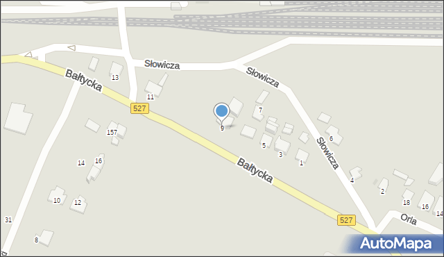 Olsztyn, Słowicza, 9, mapa Olsztyna