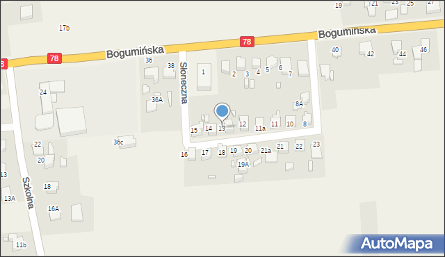 Olza, Słoneczna, 13, mapa Olza