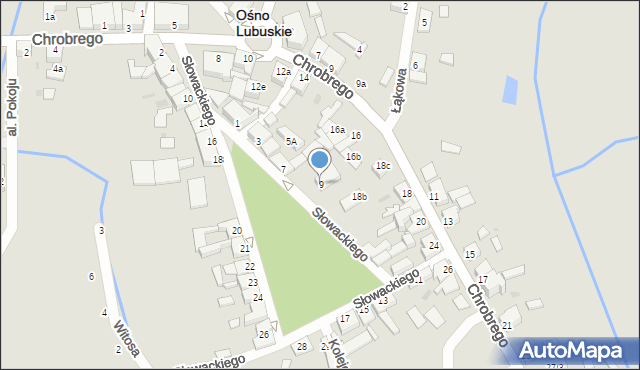 Ośno Lubuskie, Słowackiego Juliusza, 9, mapa Ośno Lubuskie