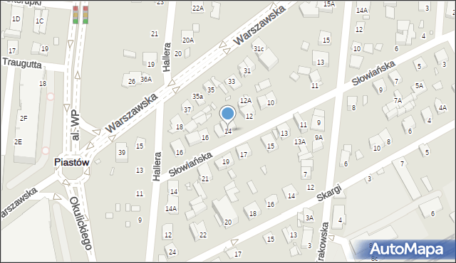 Piastów, Słowiańska, 14, mapa Piastów