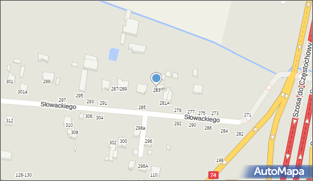 Piotrków Trybunalski, Słowackiego Juliusza, 283, mapa Piotrków Trybunalski