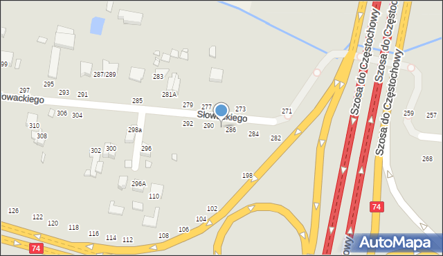 Piotrków Trybunalski, Słowackiego Juliusza, 288, mapa Piotrków Trybunalski