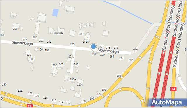 Piotrków Trybunalski, Słowackiego Juliusza, 292, mapa Piotrków Trybunalski