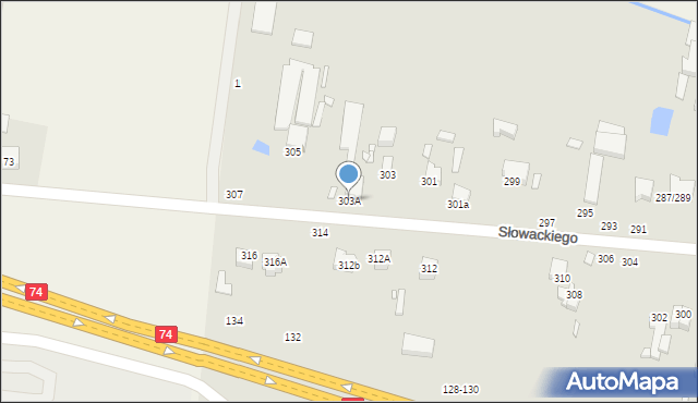 Piotrków Trybunalski, Słowackiego Juliusza, 303A, mapa Piotrków Trybunalski