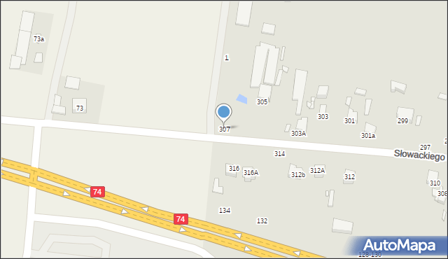 Piotrków Trybunalski, Słowackiego Juliusza, 307, mapa Piotrków Trybunalski