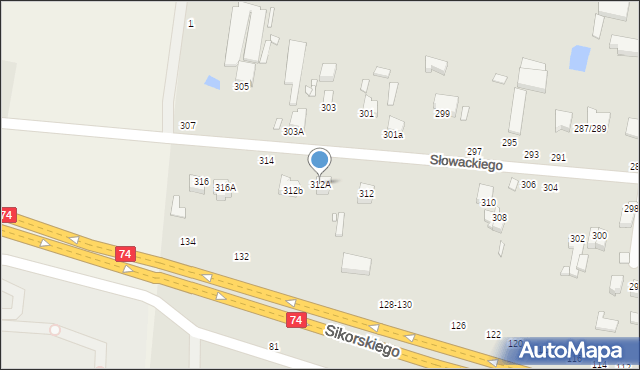 Piotrków Trybunalski, Słowackiego Juliusza, 312A, mapa Piotrków Trybunalski