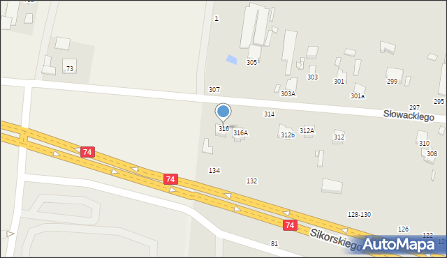 Piotrków Trybunalski, Słowackiego Juliusza, 316, mapa Piotrków Trybunalski