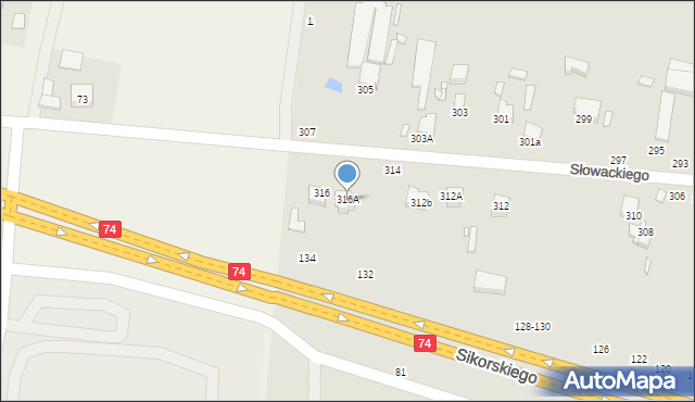 Piotrków Trybunalski, Słowackiego Juliusza, 316A, mapa Piotrków Trybunalski