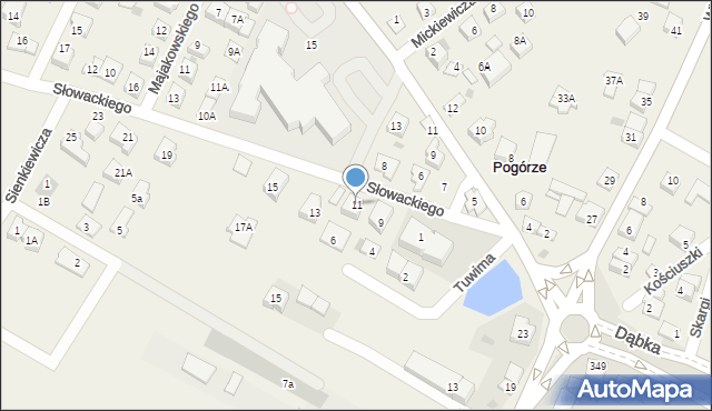 Pogórze, Słowackiego Juliusza, 11, mapa Pogórze