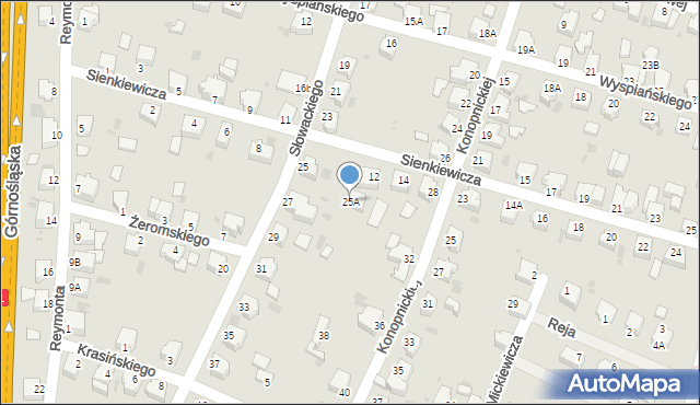 Pszczyna, Słowackiego Juliusza, 25A, mapa Pszczyny