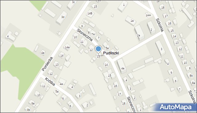 Pudliszki, Słoneczna, 13, mapa Pudliszki