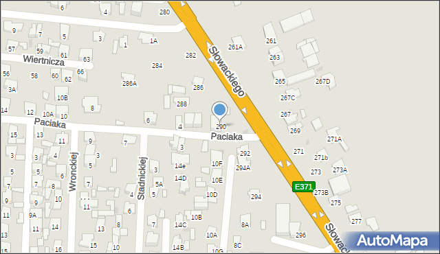 Radom, Słowackiego Juliusza, 290, mapa Radomia