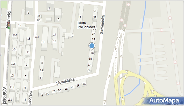 Ruda Śląska, Słowiańska, 3C, mapa Rudy Śląskiej