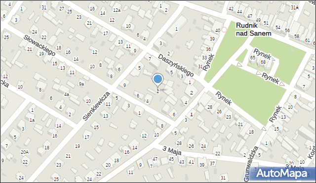 Rudnik nad Sanem, Słowackiego Juliusza, 2, mapa Rudnik nad Sanem