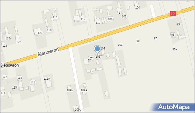 Ślepowron, Ślepowron, 105, mapa Ślepowron
