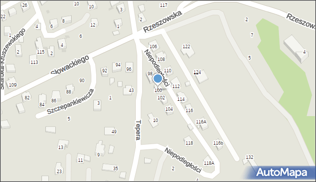Strzyżów, Słowackiego Juliusza, 100, mapa Strzyżów