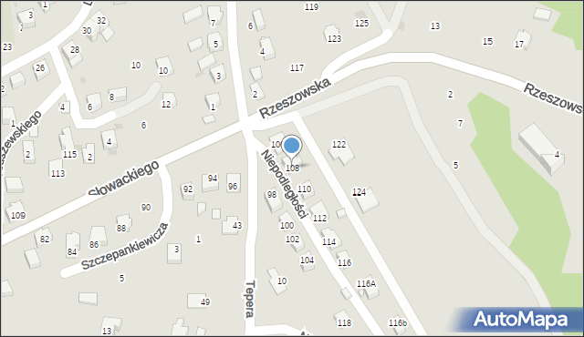 Strzyżów, Słowackiego Juliusza, 108, mapa Strzyżów