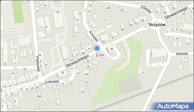 Strzyżów, Słowackiego Juliusza, 32, mapa Strzyżów