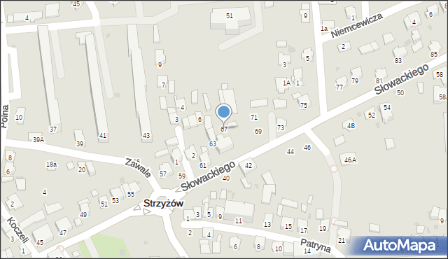Strzyżów, Słowackiego Juliusza, 67, mapa Strzyżów