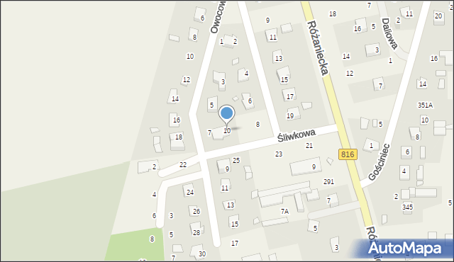 Suszno, Śliwkowa, 10, mapa Suszno