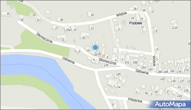 Szczawnica, Słoneczna, 14, mapa Szczawnica