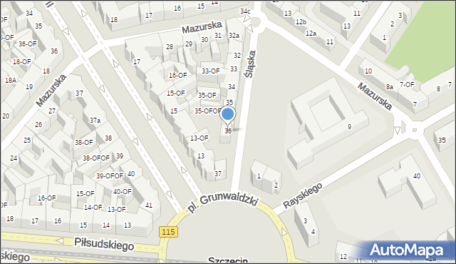 Szczecin, Śląska, 36, mapa Szczecina