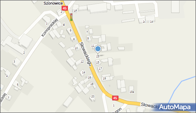 Szonowice, Słowackiego Juliusza, 13, mapa Szonowice