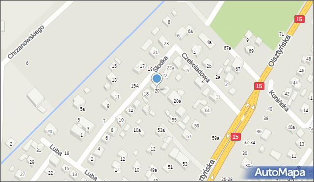 Toruń, Słodka, 20, mapa Torunia