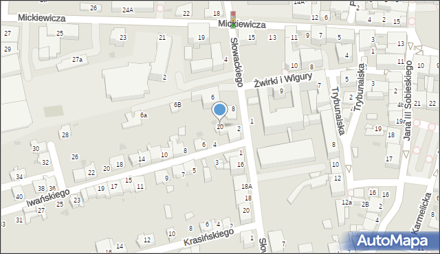 Wadowice, Słowackiego Juliusza, 10, mapa Wadowice