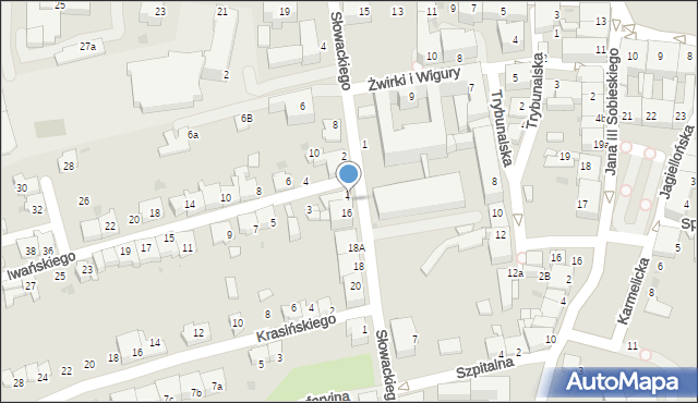 Wadowice, Słowackiego Juliusza, 16a, mapa Wadowice