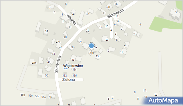 Więckowice, Słoneczna, 23b, mapa Więckowice