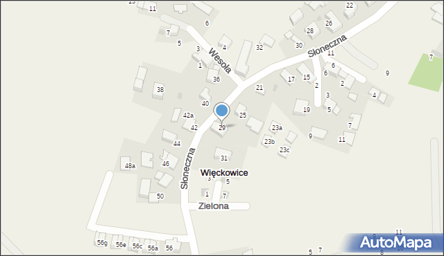 Więckowice, Słoneczna, 29, mapa Więckowice