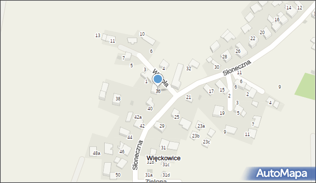 Więckowice, Słoneczna, 36, mapa Więckowice