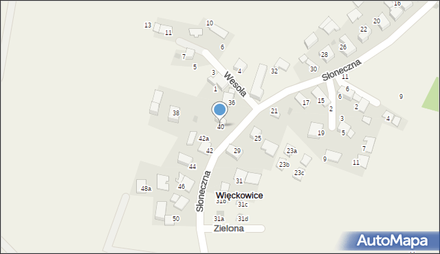 Więckowice, Słoneczna, 40, mapa Więckowice