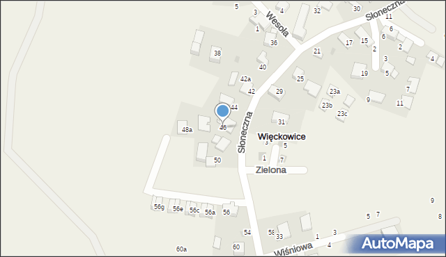 Więckowice, Słoneczna, 46, mapa Więckowice